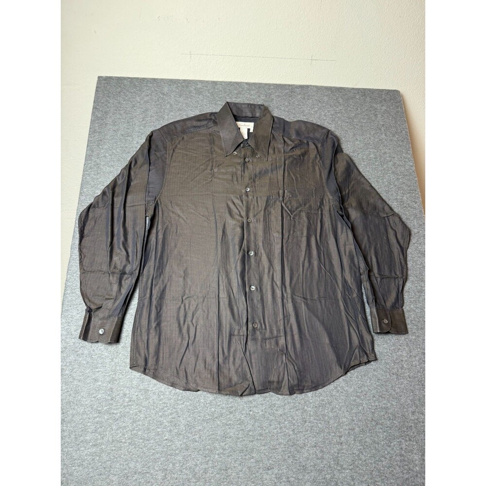 Ermenegildo Zegna Button Up Shirt Mens XL Dress Brown Satin Soft Pocket Long